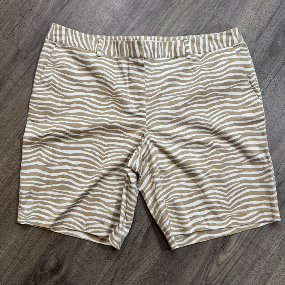 MICHAEL Michael Kors Zebra Print Tan and Cream Bermuda Shorts - Size 12